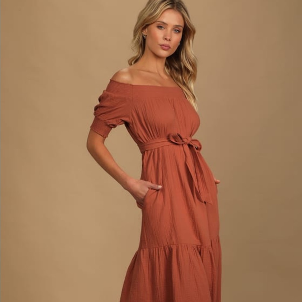 ✨NEW✨ Off the Shoulder Maxi Dress - Rust Orange
